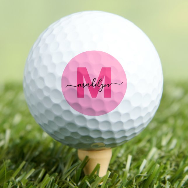 Pelotas De Golf Iniciales de monograma rosa moderno personalizadas (Modern Pink Monogram Initials Personalized Golf Balls)