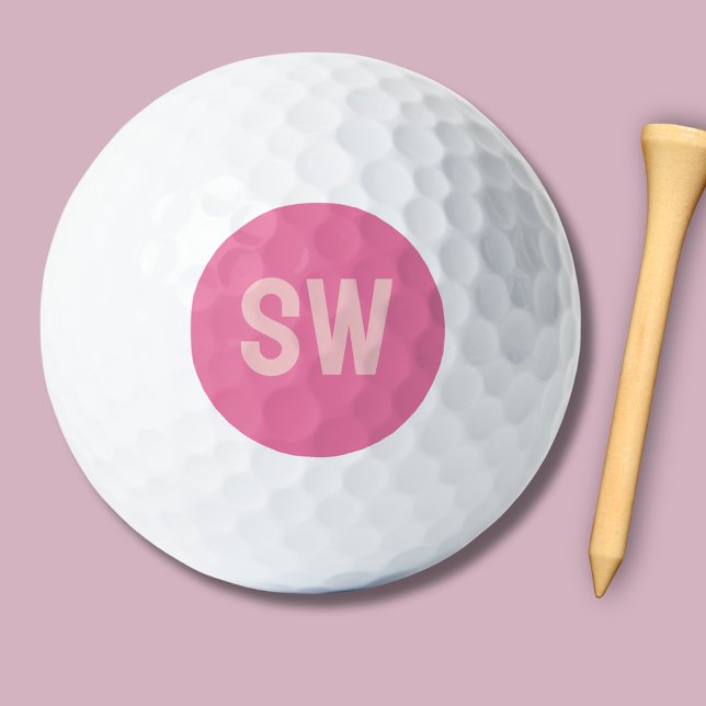 Pelotas De Golf Iniciales de monograma rosado moderno (Modern pink monogram golf balls)