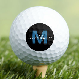 Pelotas De Golf Iniciales de nombre de monograma azul moderno pers