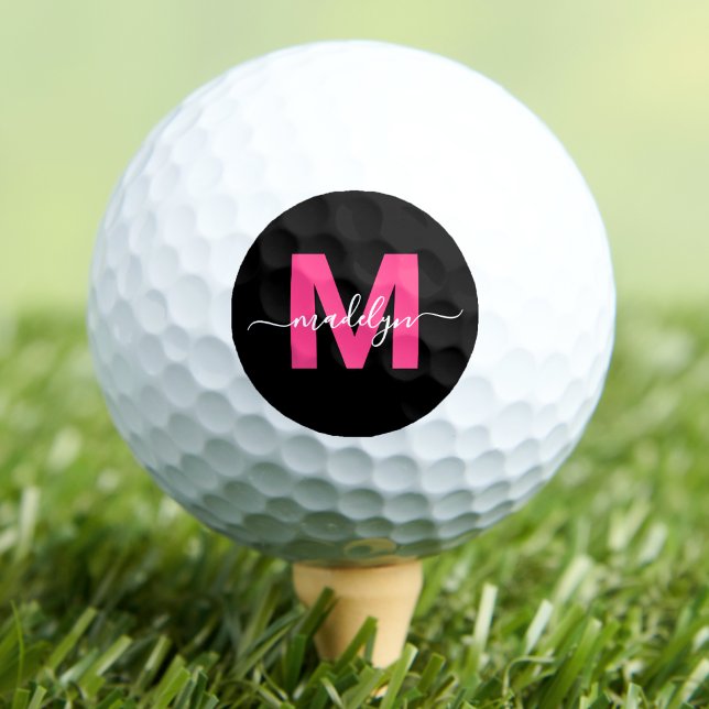 Pelotas De Golf Iniciales de nombres de monograma rosado moderno p (Modern Pink Monogram Name Initials Personalized Golf Balls)