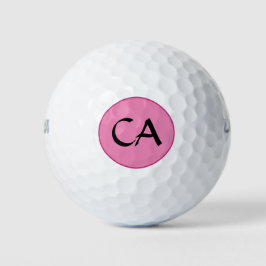 Pelotas De Golf Iniciales modernas de monograma negro rosado perso