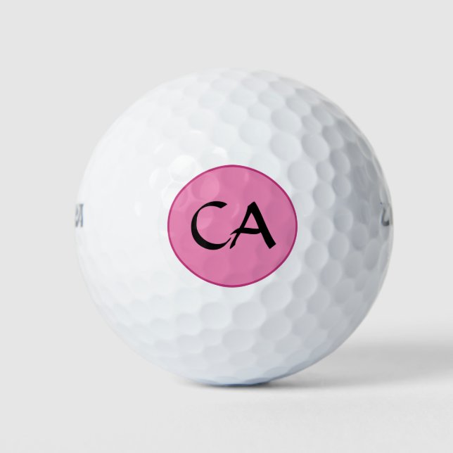 Pelotas De Golf Iniciales modernas de monograma negro rosado perso (Anverso)