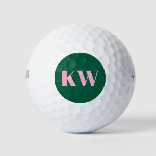 Pelotas De Golf Iniciales Personalizadas Modernas Rosa Verde Monog