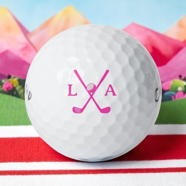 Pelotas De Golf Iniciales rosas con clubes cruzados para ella (Subido por el creador)