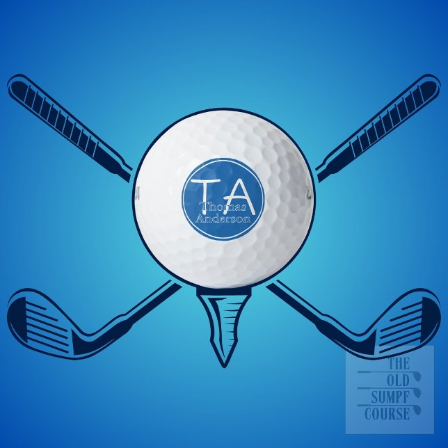 Pelotas De Golf Iniciales y nombres modernos en blanco y azul (Subido por el creador)