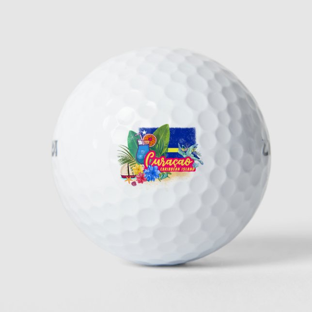 Pelotas De Golf Isla del Caribe retro de Curacao con cosecha de to (Anverso)