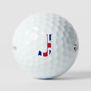Pelotas De Golf J Monograma sobrepuesto en la bandera de la Unión 