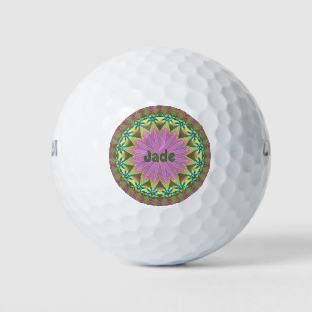 Pelotas De Golf JADE ~ Diseño fractal verde rosado ~ (Anverso)