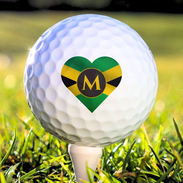 Pelotas De Golf Jamaica Bandera Jamaiquina Nombre del Corazón Mono (Jamaica Jamaican flag heart monogram golf ball)