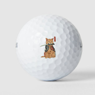 Pelotas De Golf Japanese Samurai Cat