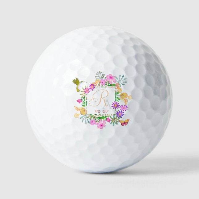 Pelotas De Golf Jardín floral Monograma Blanco (Anverso)