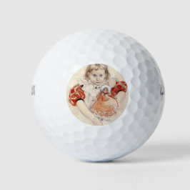 Pelotas De Golf Joven Chica con muñeca (arte infantil)
