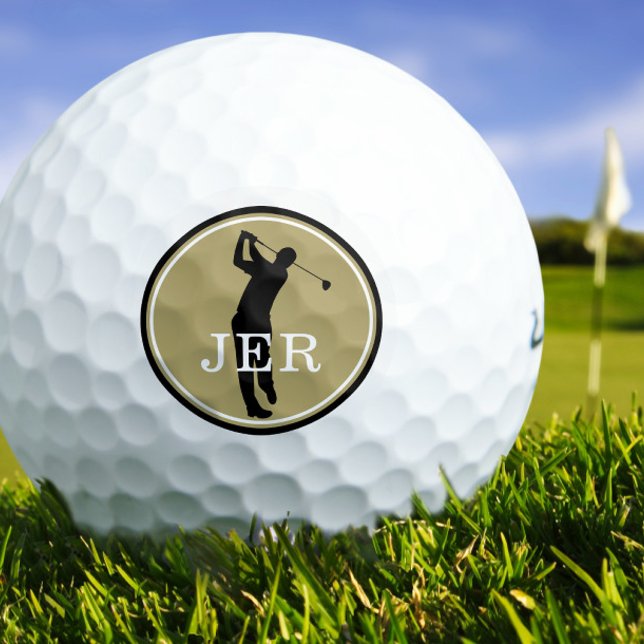 Pelotas De Golf Jugador de Golf Deportes Modernos Monograma Oro Ne (Unique Golfer Player Modern Sports Monogram Gold Black Golf Balls)