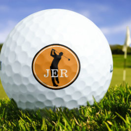 Pelotas De Golf Jugador de Golf Monograma Moderno Deportes Naranja