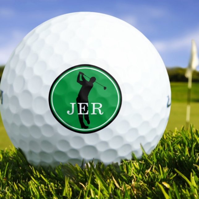 Pelotas De Golf Jugador de Golf Monograma Moderno Deportes Verde N (Golfer Player Modern Sports Monogram Green Black Golf Balls)