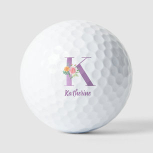 Pelotas De Golf K Monograma color de agua morado floral personaliz