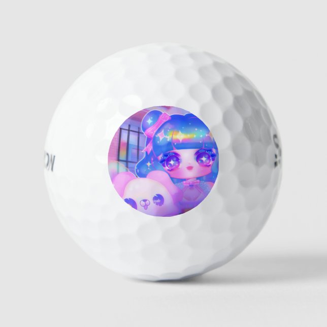 Pelotas De Golf Kawaii Chibi Sparklecore Chica con acopio arcoiris (Anverso)