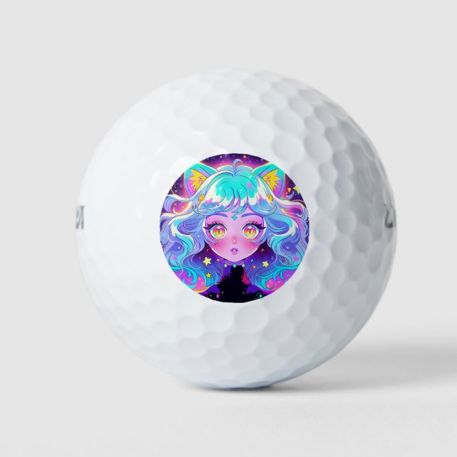 Pelotas De Golf Kawaii Neon Cat Fursona Furry Anime Chica (Anverso)