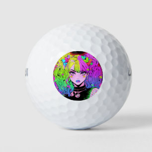 Pelotas De Golf Kawaii Neon Rainbow Pigtails Bangs Anime Chica