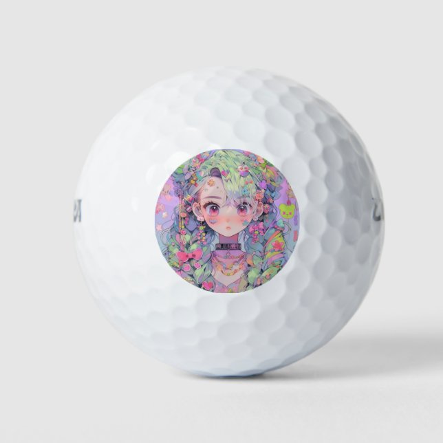 Pelotas De Golf Kawaii Pastel Harajuku Anime Chica con trenzas (Anverso)