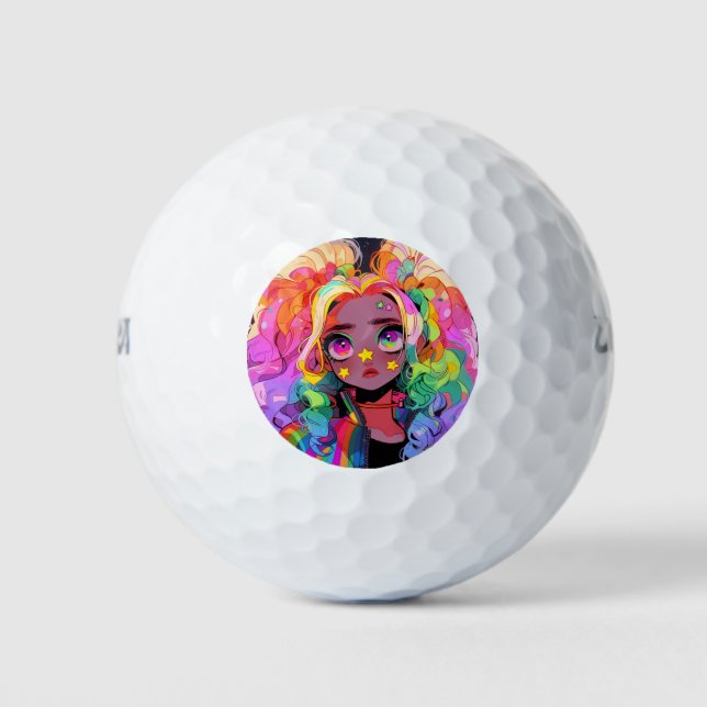 Pelotas De Golf Kawaii Rainbow Neon Colorous Stars Anime Chica (Anverso)