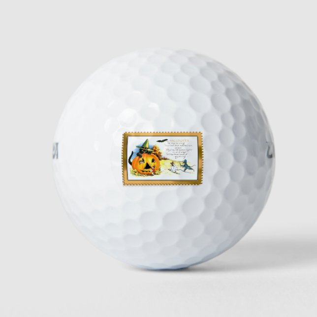 Pelotas De Golf Kitty de Halloween sentado en Jack O Lantern (Anverso)
