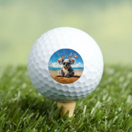 Pelotas De Golf Koala on beach wearing Antlers and baubles