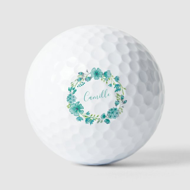 Pelotas De Golf La flor verde del mar de Aqua personalizada (Anverso)