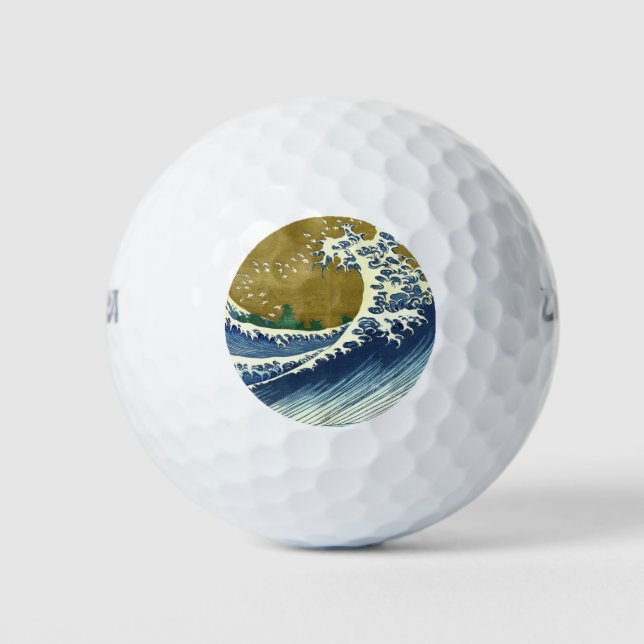Pelotas De Golf La gran ola (arte japonés azul y oro, Hokusai) (Anverso)