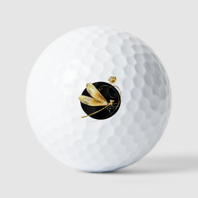 Pelotas De Golf La libélula dorada en círculo negro (Anverso)