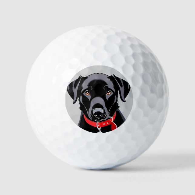 Pelotas De Golf Labrador negro con collar rojo (Anverso)