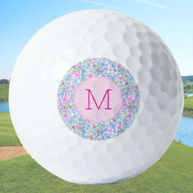 Pelotas De Golf Lady Golfer Personalizados Pink Blue Floral Preppy (Subido por el creador)