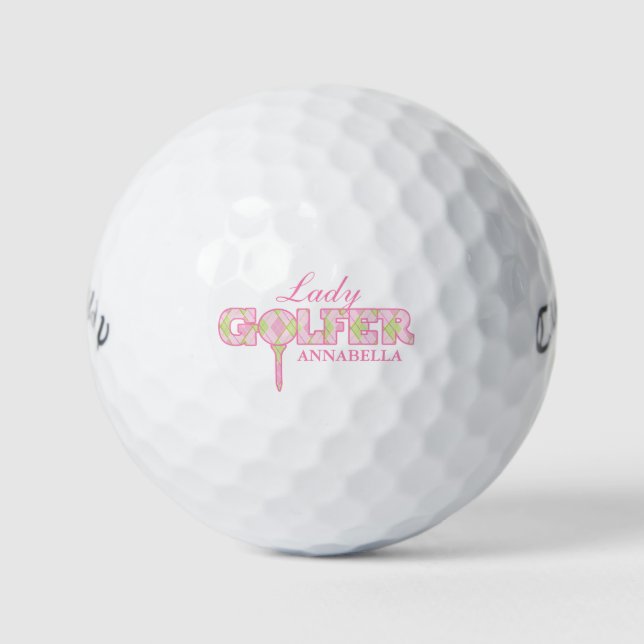 Pelotas De Golf Lady golfista rosado felpudo personalizar regalo b (Anverso)
