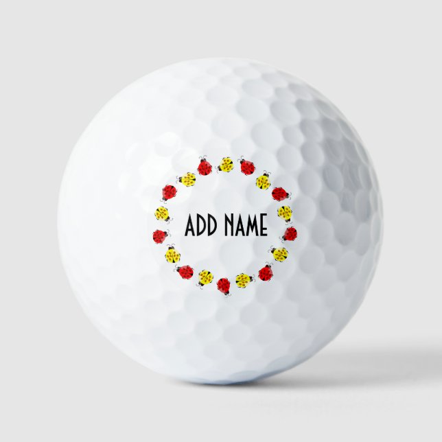 Pelotas De Golf Ladybugs Personalizados Cuidados En Rojo Y Amarill (Anverso)