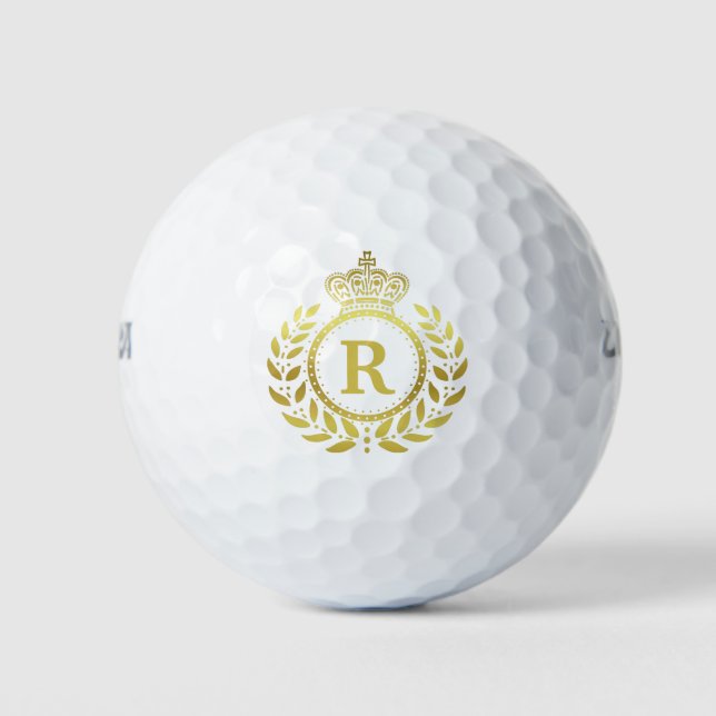 Pelotas De Golf Laurel Wreath Royal Crown Faux Gold Monograma (Anverso)