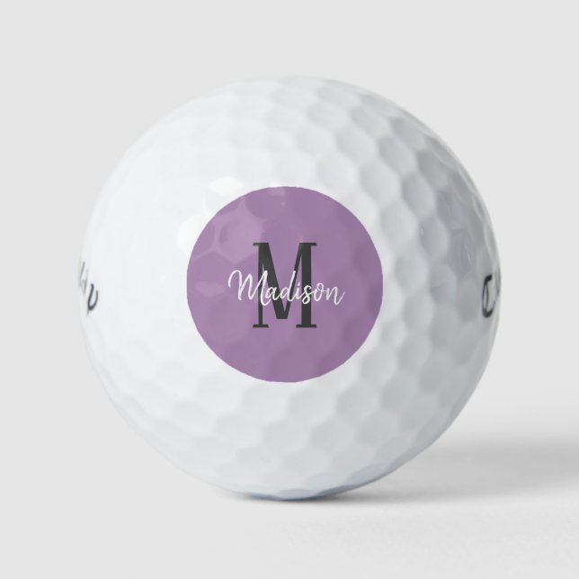 Pelotas De Golf Lavender Purple Script Monograma Nombre Damas (Anverso)