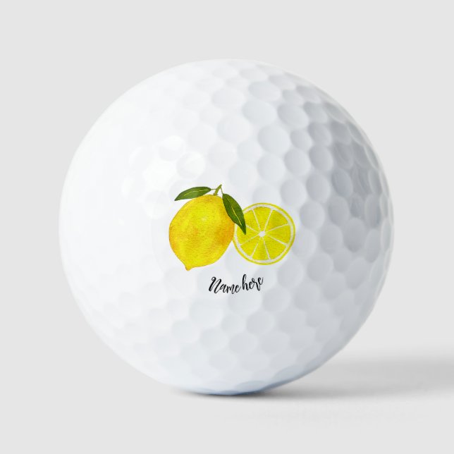 Pelotas De Golf Lemones amarillos de acuarela personalizada (Anverso)