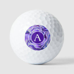 Pelotas De Golf Letra azul y morada de un monograma de mármol de s
