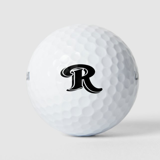 Pelotas De Golf Letra blanca blanca blanca negra R monogramada (Anverso)