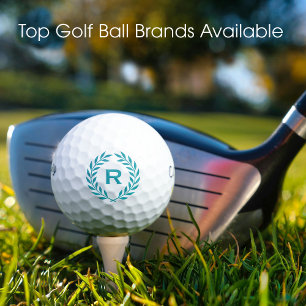 Pelotas De Golf Letra clásica monograma Laurel Wreath Turquoise