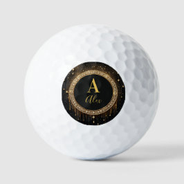 Pelotas De Golf Letra de Monograma con Brillo Negro con Nombre Per