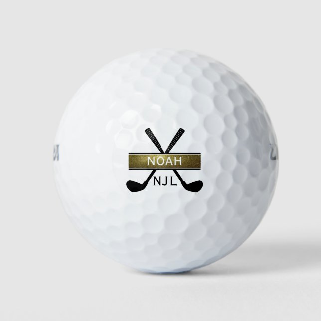 Pelotas De Golf Letra monogramada nombre inicial oro negro único (Anverso)