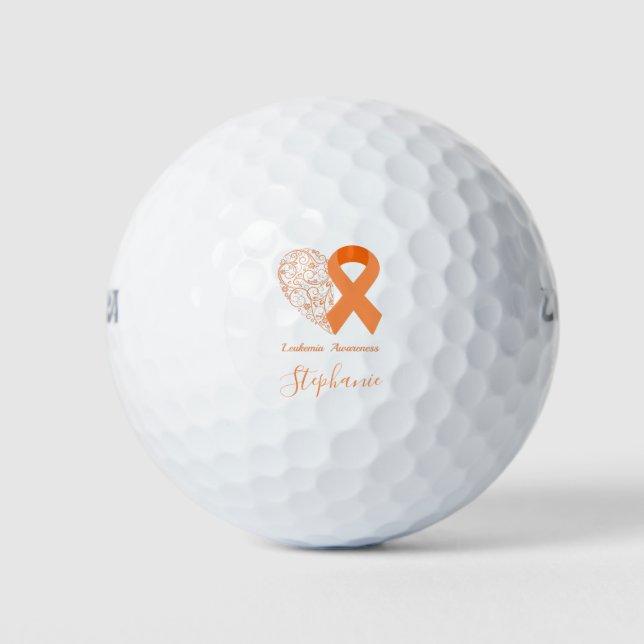 Pelotas De Golf Leucemia Conciencia Floral Cinta Naranja cardíaca  (Anverso)
