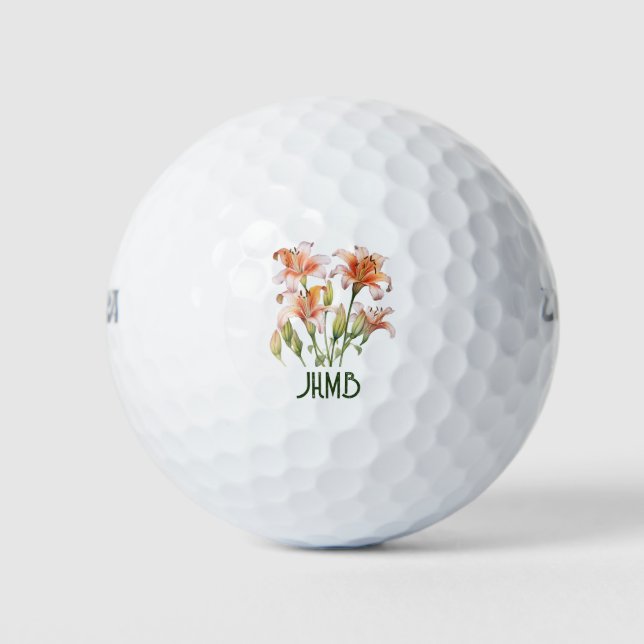 Pelotas De Golf Lily Garden Flower Monogram Art (Anverso)