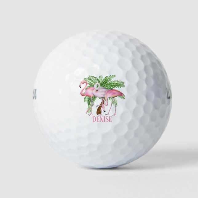 Pelotas De Golf linda playa rosa flamingo añadir nombre Golf Balls (Anverso)