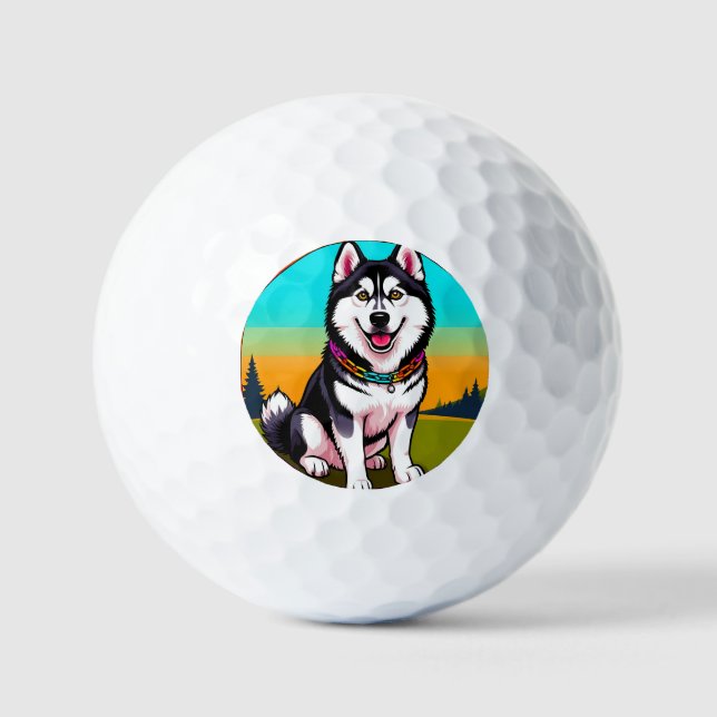 Pelotas De Golf Lindo perro husky de dibujos animados con collar (Anverso)