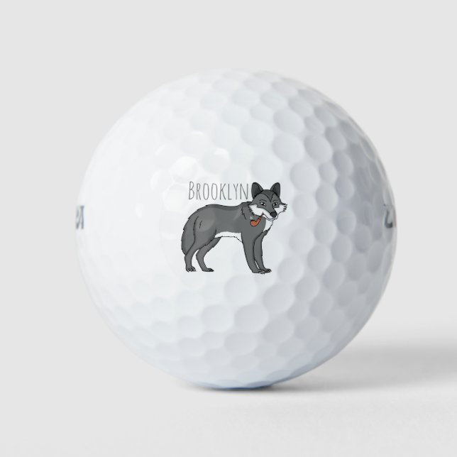 Pelotas De Golf Lobo gris con ilustracion de personalizado de tube (Anverso)