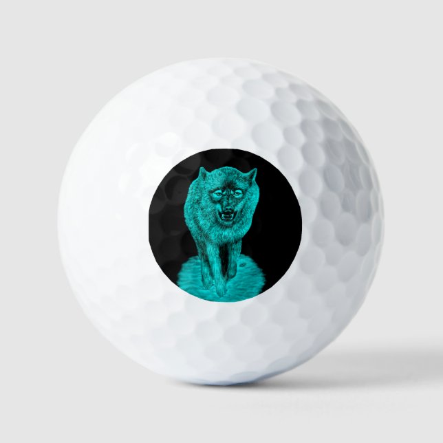 Pelotas De Golf Lobo negro enojado en la noche (Anverso)