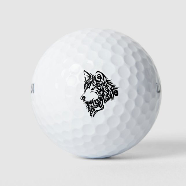 Pelotas De Golf Lobo tribal negro (Anverso)