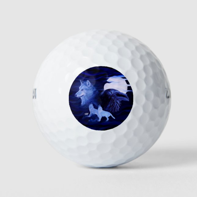 Pelotas De Golf Lobos y Raven con luna llena (Anverso)